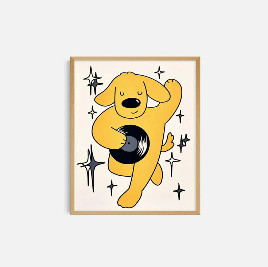 Affiche sérigraphie 'Chien sur vinyle'